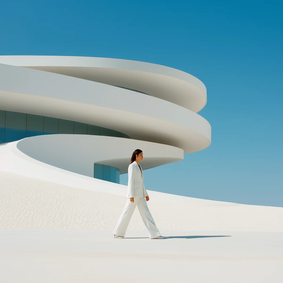 Fashion portrait with a sculptural white outfit