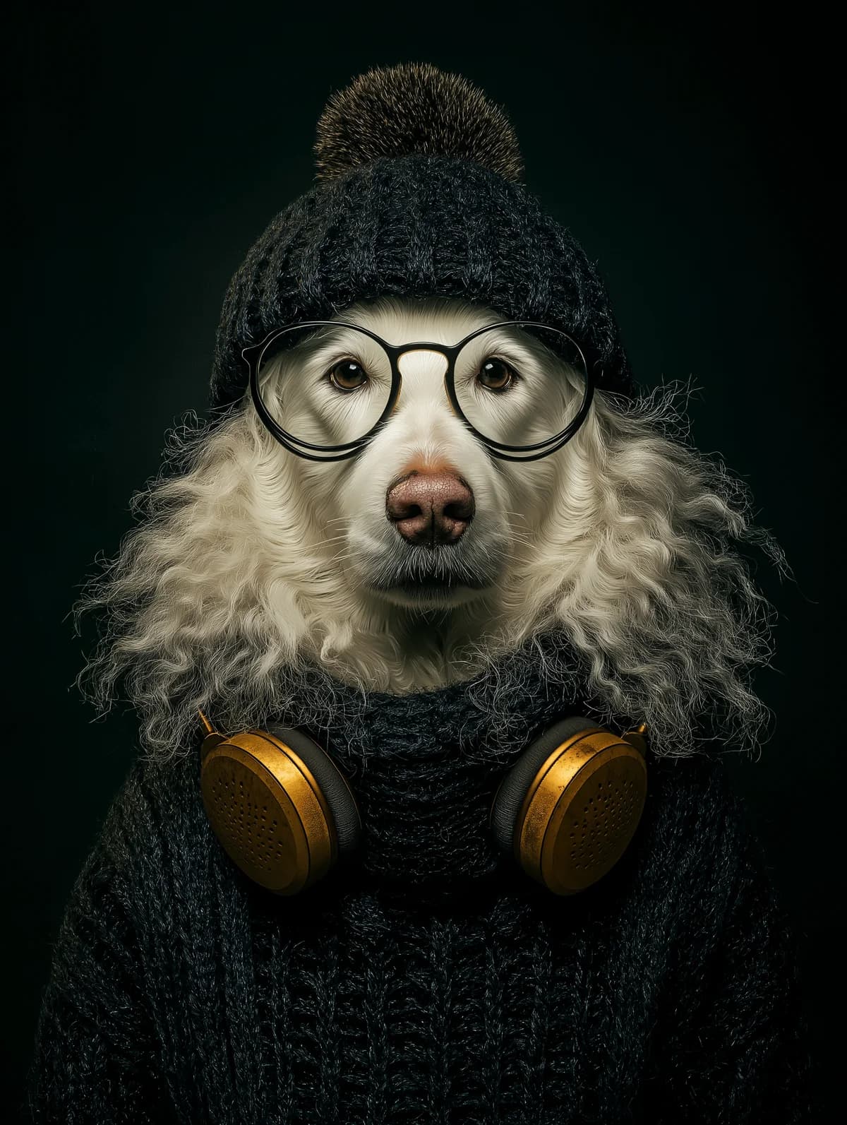 White dog in an imaginative fashion editorial
