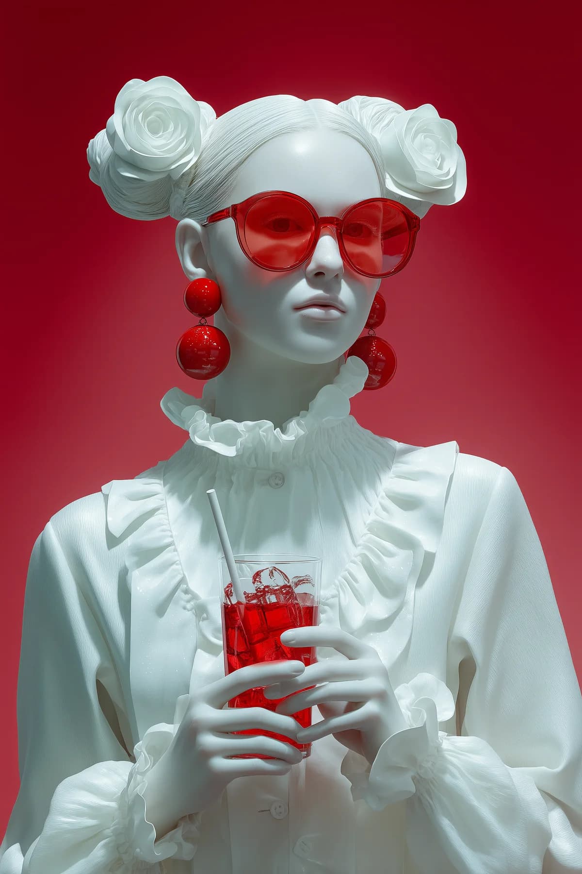 Fashion portrait blending a model with sculptural forms