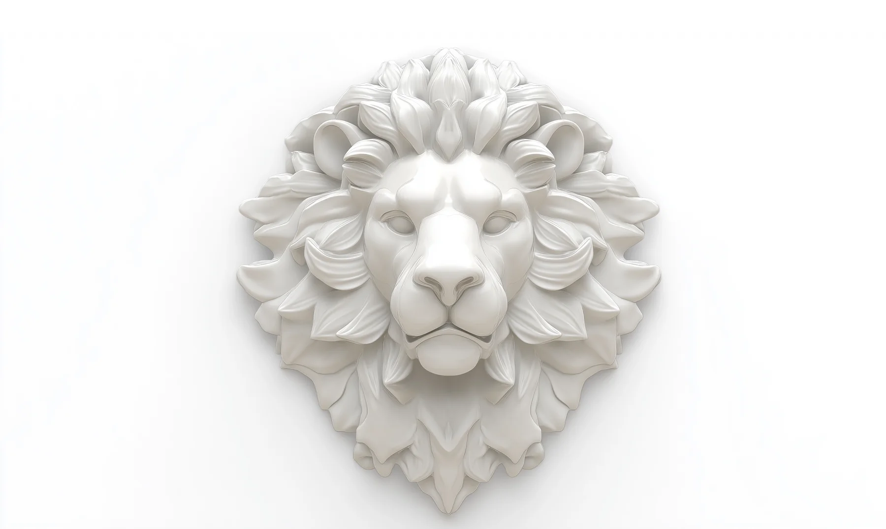 White sculptural lion ornament with intricate geometric detail