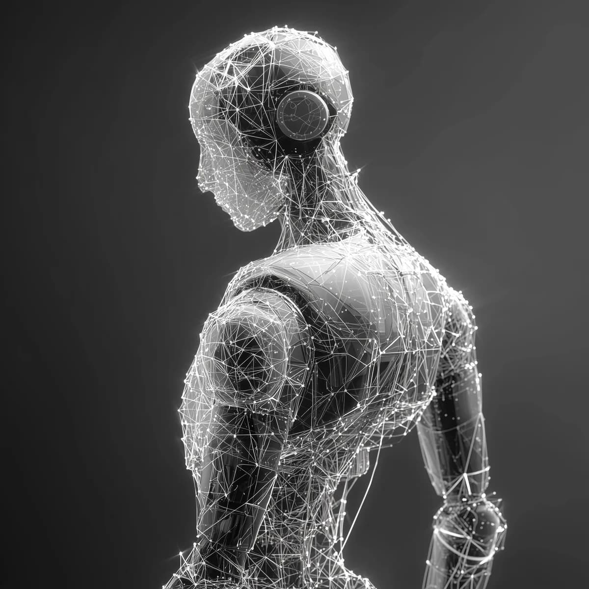Detailed mechanical and wireframe robot