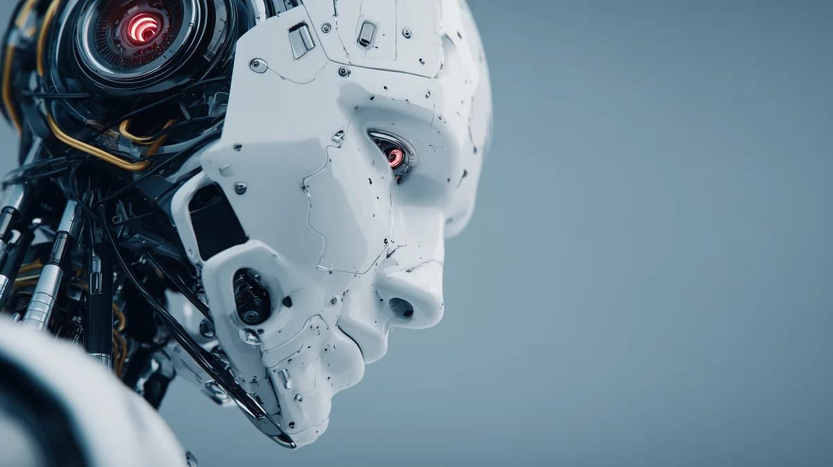 Contemporary robot in a blue-grey environment